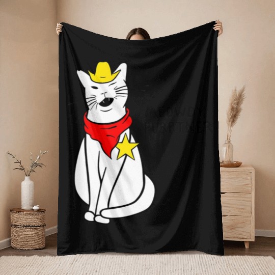 meowdy cat partner Throw Blankets