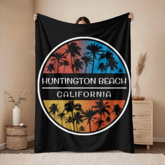 Huntington Beach California Stylish Vacation Throw Blankets