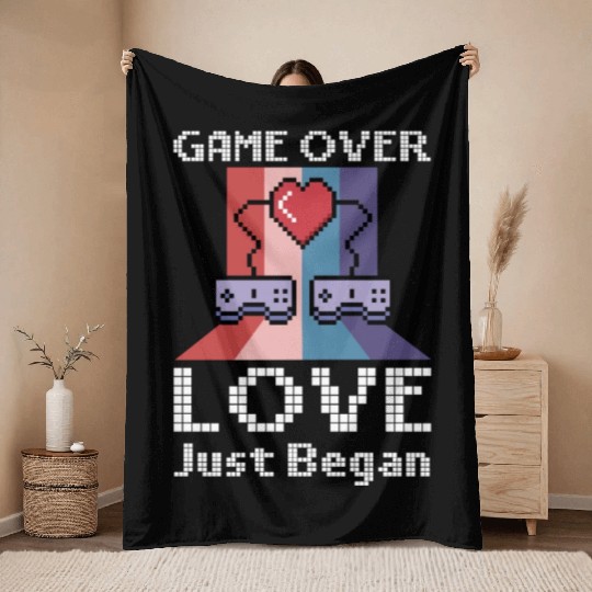 Valentine's Day Gamer Playing Video Game Couples Throw Blankets