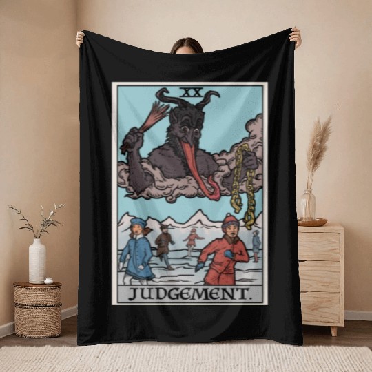 Judgement by Krampus Throw Blankets
