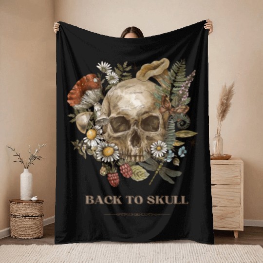 back to skull Throw Blankets