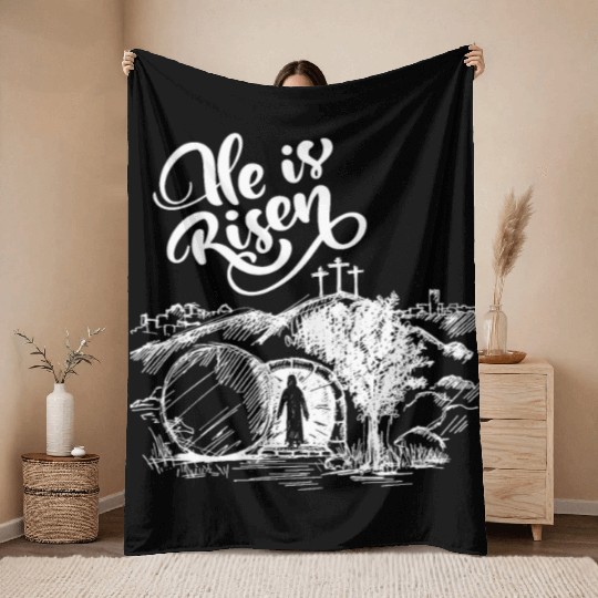 He Is Risen - White Drawing HD Throw Blankets