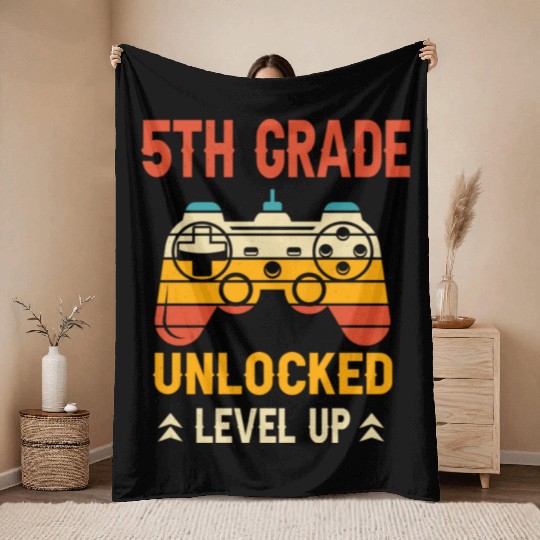 5th Grade Unlocked Level Up Video Gamer Throw Blankets