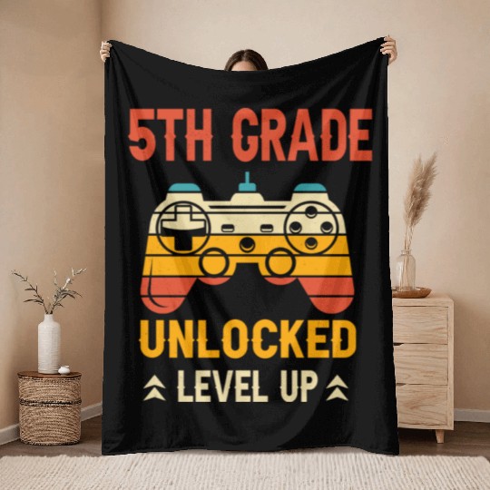 5th Grade Unlocked Level Up Video Gamer Throw Blankets