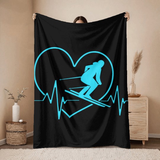 Ski Skier For Women Skiing Heartbeat Throw Blankets