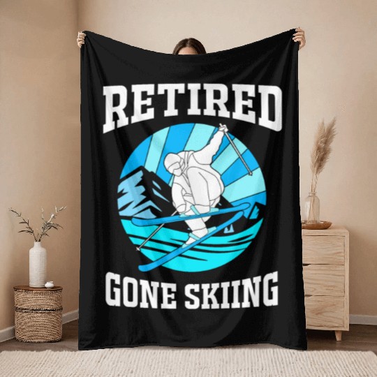 Retirement Humor Funny Retired Gone Skiing Skier Throw Blankets