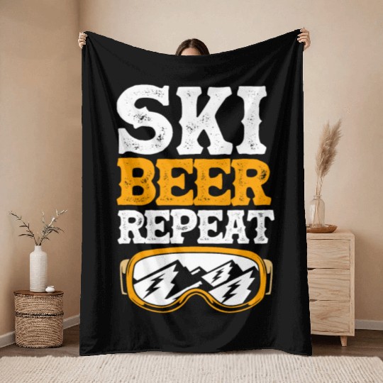 Skiing Beer Lover Winter Sport Ski Beer Repeat Throw Blankets