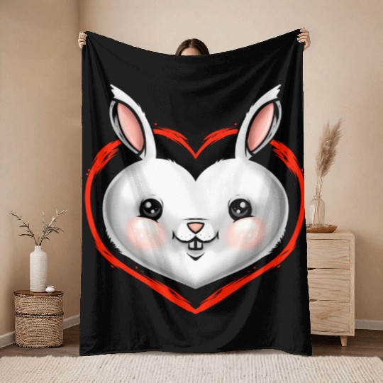 Sweet Easter Bunny Heart On Easter Throw Blankets