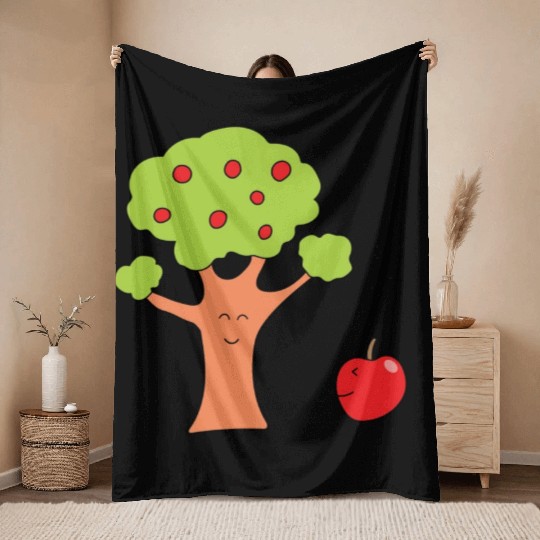 Cute An Apple Run Through A Tree Throw Blankets