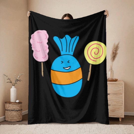 Cute Candy Holding Lollipop And Cutton Candy Throw Blankets