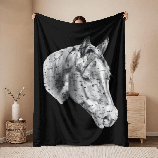 Horse head pencil drawing Throw Blankets