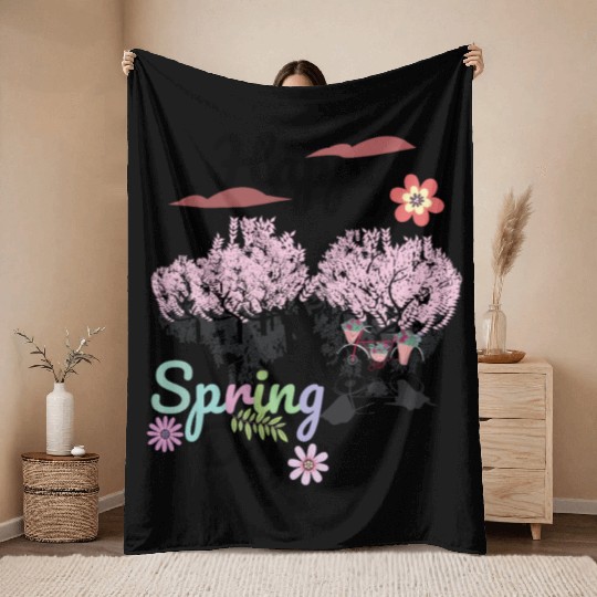 Seasons Greetings for Spring, Happy Spring Graphic Throw Blankets