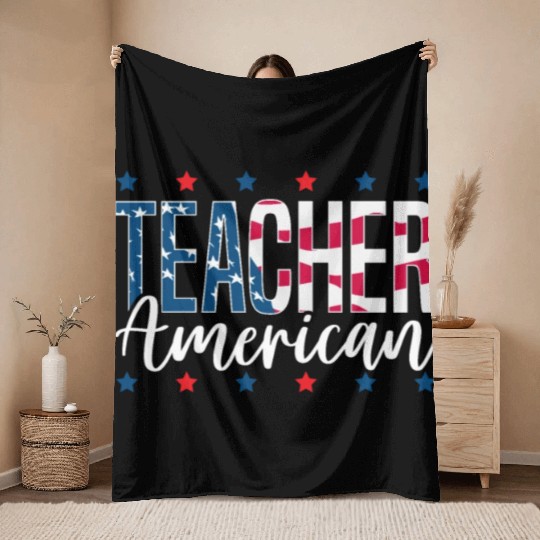 America USA Flag 4th Of July Teacher American Throw Blankets