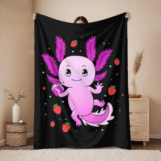 Pastel Gothic Aesthetic Axolotl Strawberry Milk Throw Blankets