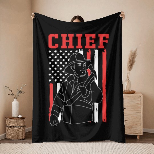 Us Flag Fire Chief Patriotic Firefighter For Men Throw Blankets