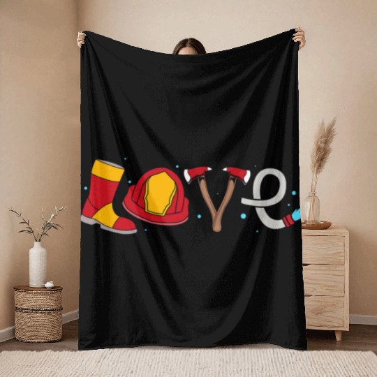 I Love Firefighters Fireman Throw Blankets