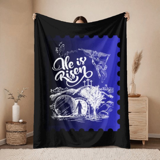 He Is Risen. Angel and singing; Classic drawing Throw Blankets