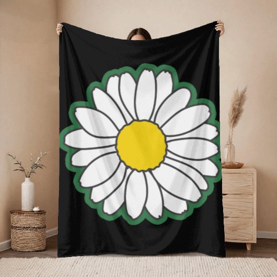 green daisy flower Throw Blankets