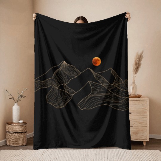 red moon mountain Throw Blankets