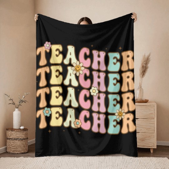 Retro Groovy Teacher Inspirational Colorful Back Throw Blankets