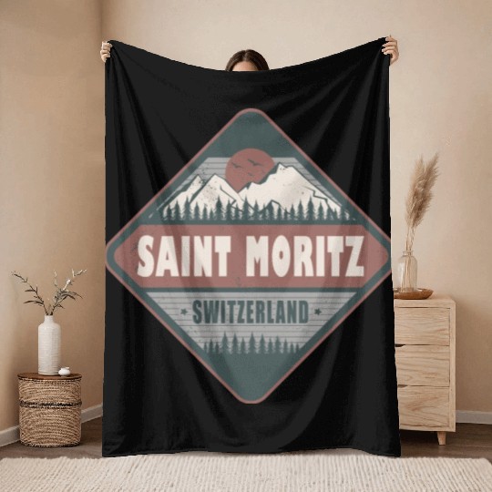 Saint Moritz Switzerland Vintage Hiking Design Throw Blankets