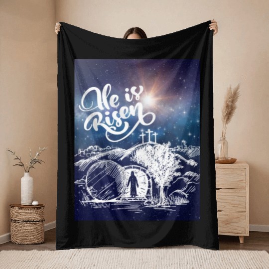 He Is Risen!Jesus,Easter, Bright & Morning Star Throw Blankets