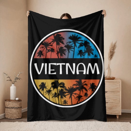 Vietnam Stylish Vacation Souvenir Palm Tree Throw Blankets