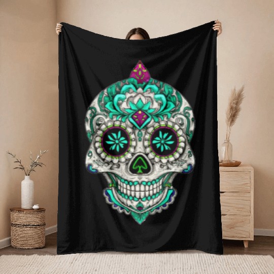 Royal Sugar Skull Throw Blankets
