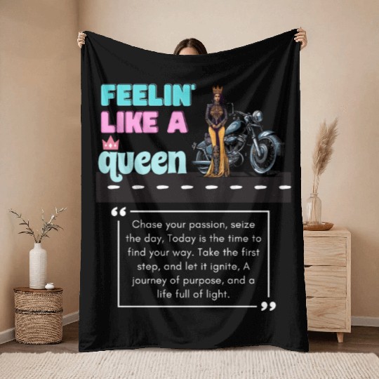 Feelin' Like a Queen Lady Biker motorcycle-theme Throw Blankets