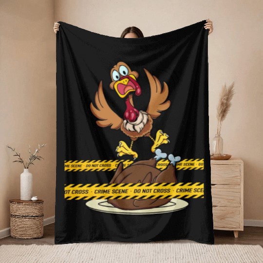 Crime Scene Do Not Cross Thanksgiving Turkey Throw Blankets