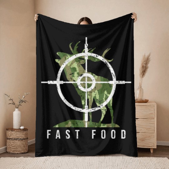 Hunter Hunting Deer Hunt Throw Blankets