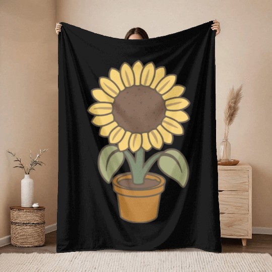 Sunflower Pot Flower Throw Blankets