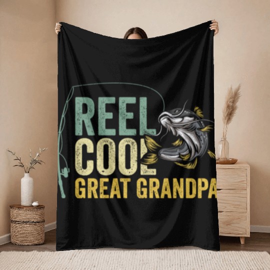 Reel Cool Great Grandpa Fisherman Fishing Throw Blankets