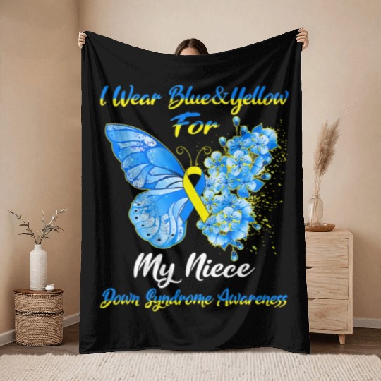 Kids I Wear Blue Yellow For My Niece Down Syndrom Throw Blankets
