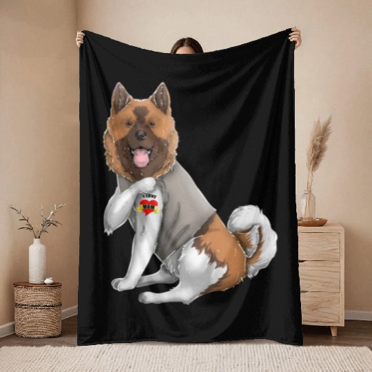 American Akita I Love Mom Tattoo Dog Mothers Day Throw Blankets