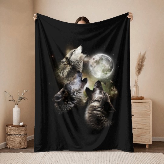Wolves Howling at the Moon Throw Blankets