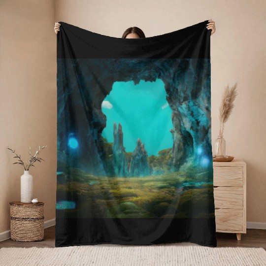 Bioluminescent Underground Landscapes Throw Blankets