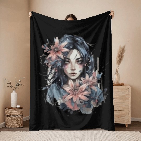 Japanese Spider Lily Soft Anime Aesthetic Flower Throw Blankets