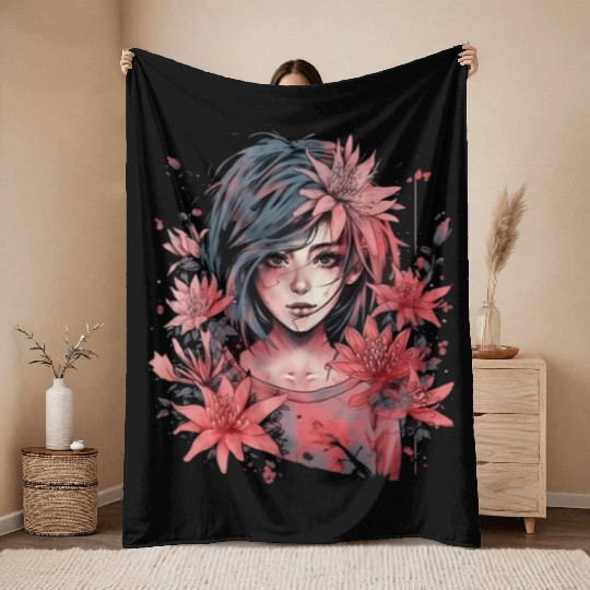 Japanese Spider Lily Soft Anime Aesthetic Flower Throw Blankets