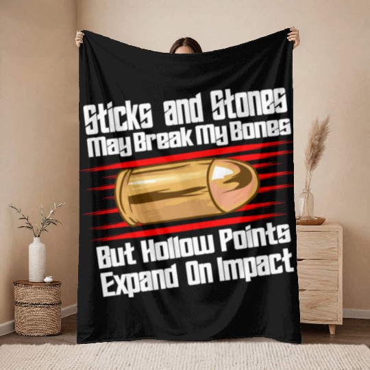 Sticks And Stones Gun Bullets 2nd Amendment Throw Blankets