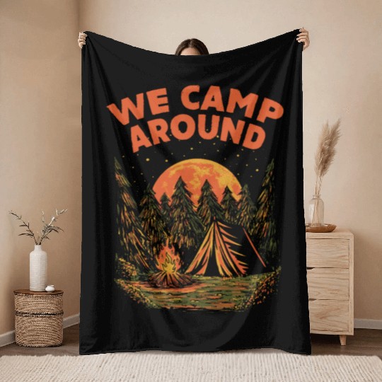We Camp Around Summer Camping Tropical Camper Hiki Throw Blankets
