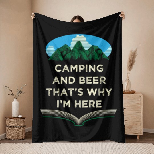 Camping and Beer Camper Drinking Camp Drinker Beer Throw Blankets