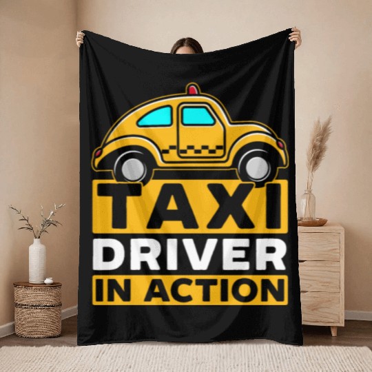 Taxi Driver In Action Taxicab Cab Driver Cabbie Throw Blankets