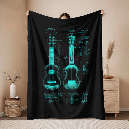 Ukulele Leonardo Da Vinci Sketch Blueprint Throw Blankets