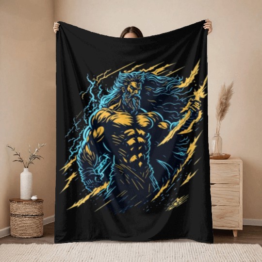 Zeus God of thunder and lightning Throw Blankets