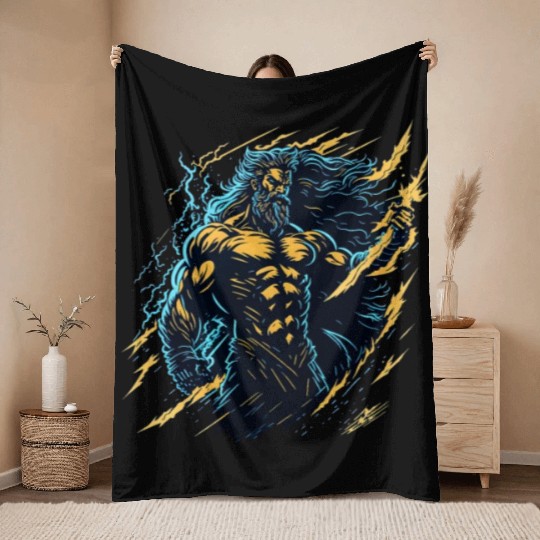 Zeus God of thunder and lightning Throw Blankets