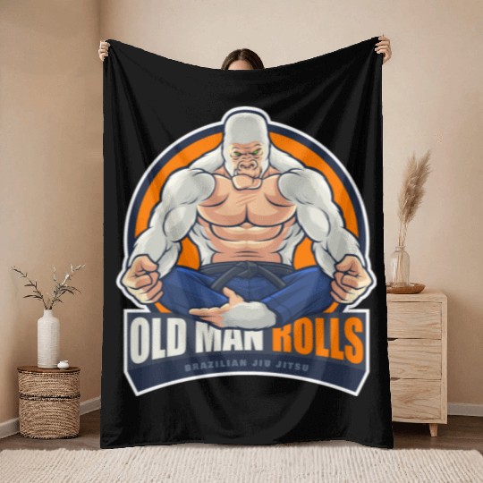Old Man Rolls Gorilla Jiu Jitsu Fighter Throw Blankets