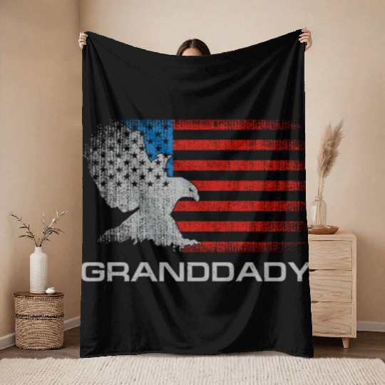 Granddady US American Flag From Grandchildren For Throw Blankets