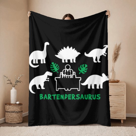 Bartender Saurus Dinosaurs Throw Blankets