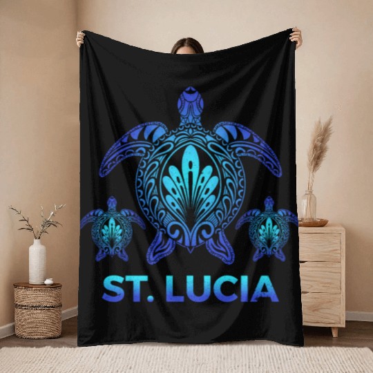 Vintage St. Lucia Ocean Blue Sea Turtle Souvenirs Throw Blankets